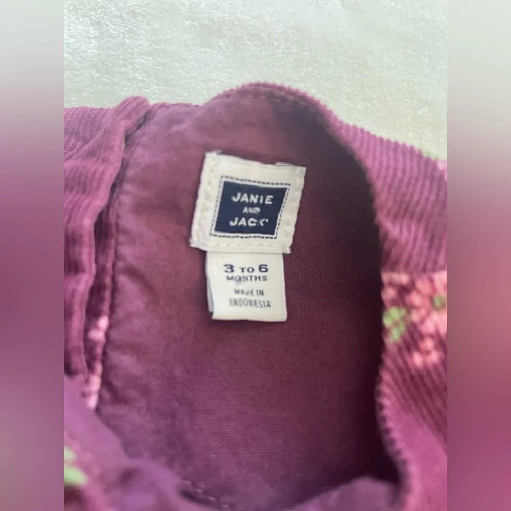 EUC Janie and Jack Purple Corduroy Floral Infant  Dress